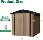 Flamaker 6x8 FT Storage Shed Waterproof Metal Garden Shed with Lockable Door Utility Tool Shed Outdoor Storage for Backyard, Patio and Lawn, Brown