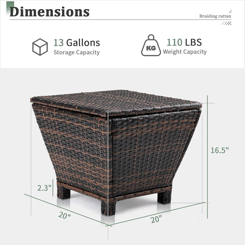 Outvita Brown Rattan 13 Gallon Outdoor Side Storage Table with Lid