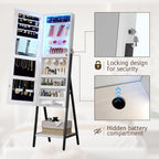 LVSOMT 3 LEDs Mirror Jewelry Cabinet, 60.4" Jewelry Mirror Full Length, Standing Lockable Jewelry Armoire Organizer, Floor Mirror with Storage for Jewelry Cosmetics, White