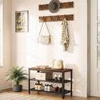 HOOBRO Hall Tree Entryway Storage Bench, Coat Rack Shoe Bench, Shoe Rack Organizer with Coat Hooks, 3-in-1 Design, Wooden Furniture with Metal Frame, Rustic Brown and Black BF17MT01