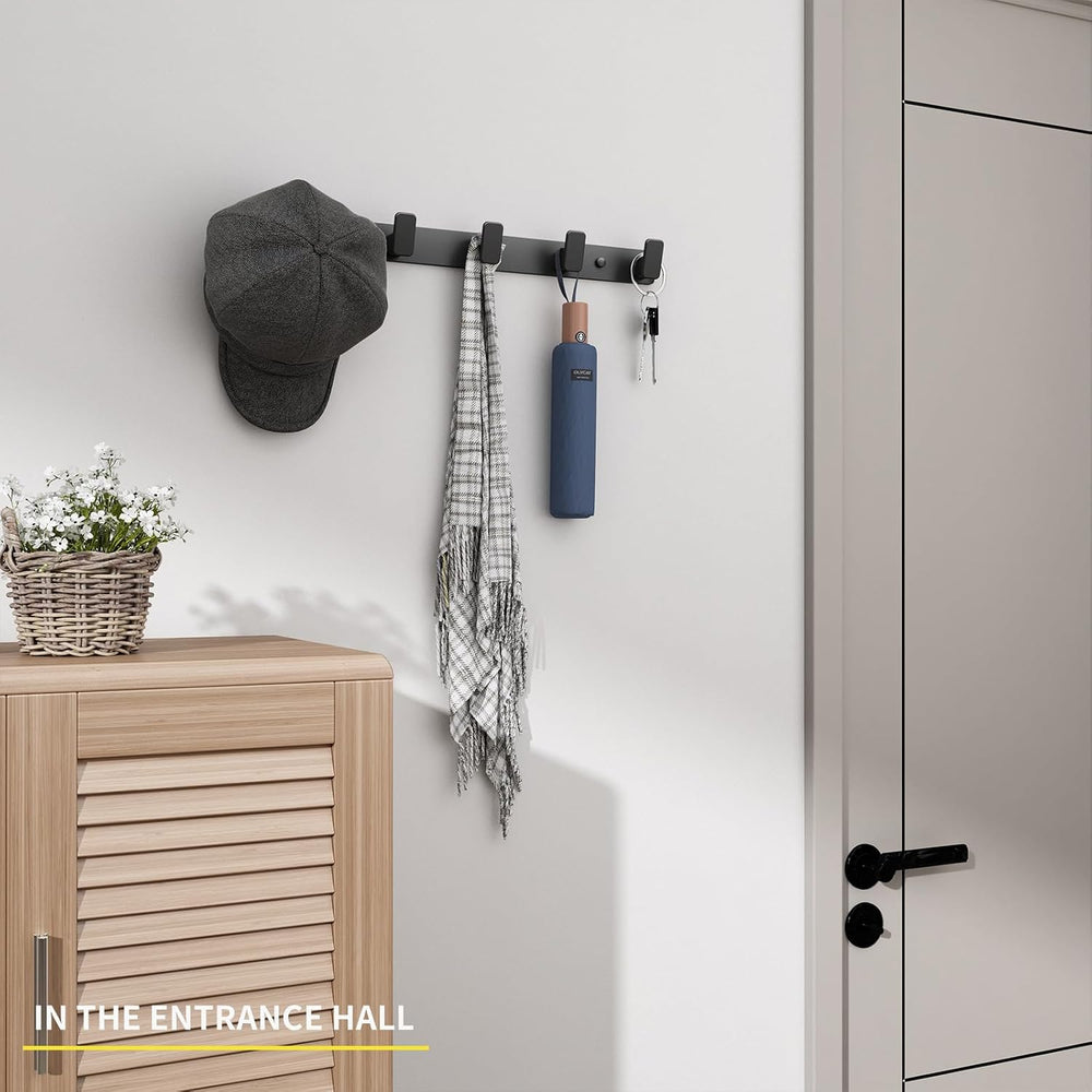 Black Wall Mount Coat Rack, 5 Wall Hooks For Hanging Key Holder Hat Hooks