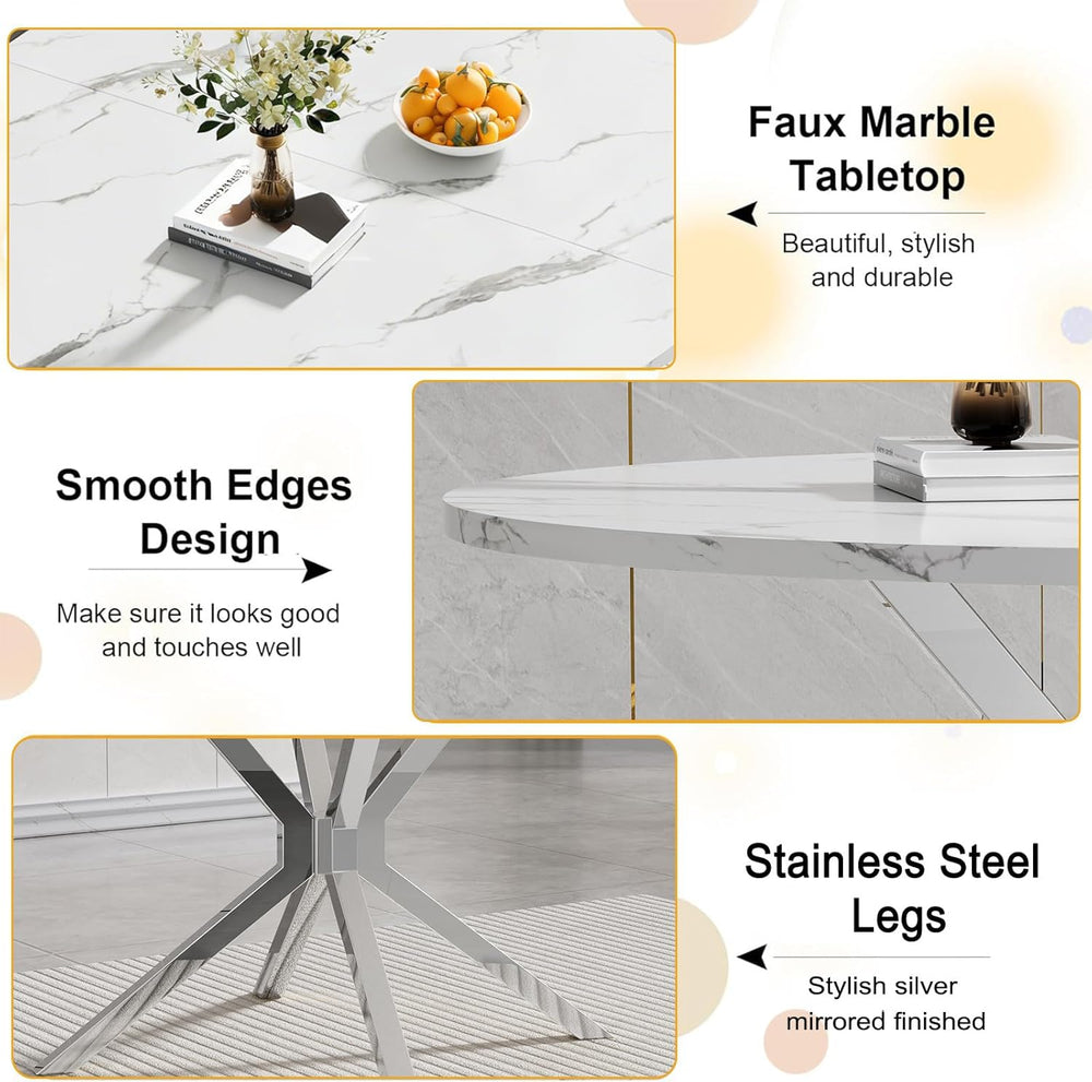 Modern Round Dining Table for 4 to 6, 47 inch Circle Dining Table with White ...