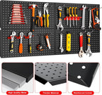 4Pcs Metal Pegboard Panels 24"x12" for Wall，Peg Boards for Garage Tools Pegboard Storage Organizer for Workbench, Shop,Bathroom,Office and Gaming Setup (Black, 24" x 12")