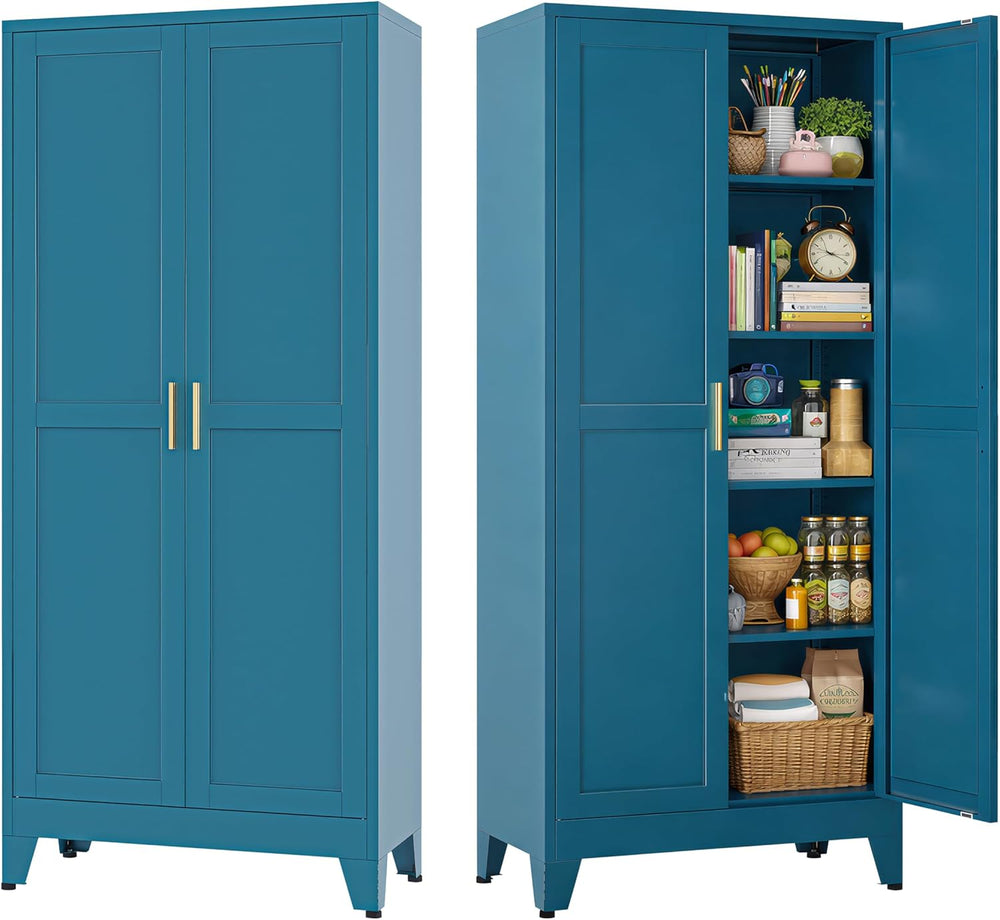 Bevivog Metal Kitchen Pantry Cupboard Cabinet, 71" Blue Storage Cabinets...