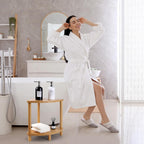 Upgraded Bamboo Corner Shower Stool for Inside Shower Waterproof,2-Tier Shower Foot Rest with Storage Shelf,Corner Shower Shelf Bench Caddy Shaving Leg,Bath Seat,Gifts for Women Mom