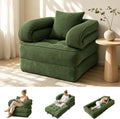 Folding Sofa Bed, Convertible Sleeper Chair with Armrests for Adults, Foldable Corduroy Boneless Bed, 3-in-1 Portable Futon Couch Floor Sofa with Pillow for Bedroom, Living Room, Dark Green