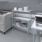 Stainless Steel Work Table with Wide Single Tier Overshelf | Metal Kitchen Prep Table & Shelving Combo (14" x 48" Work Table + 12" Overshelf)