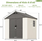 Patiowell 8 x 6 FT Resin Outdoor Storage Shed with Floor, Large Shed with Light and Lockable Door for Garden, Backyard, Tool Storage Use, Easy to Install in Beige (Kick-it Shed)