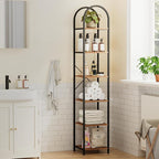 Homhedy 6-Tier Narrow Bookshelf Arched Display Racks, Wood and Metal Bookcase, Tall Bookshelf, Industrial Display Standing Shelf Unit, for Home Office, Living Room, Bedroom, Bathroom
