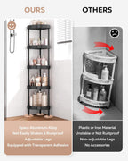 Nieifi Corner Shower Caddy Stand-5 Tier Rustproof Anodized Aluminum Standing Shower Organizer-Shower Caddy Corner-Dual Stability to Anti-Shaking-Height-Adjustable Legs for Uneven Surfaces-Black