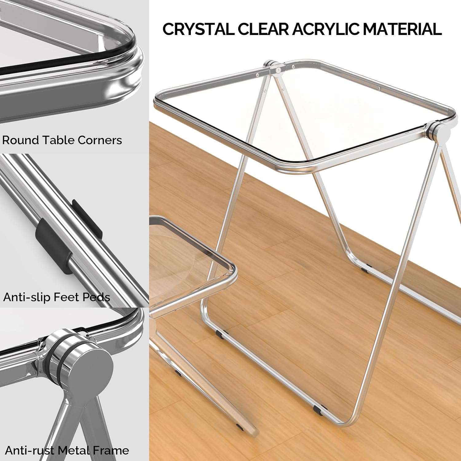 VINGLI Folding Acrylic Table and Chair Set Small TV Tray for Snack Dinner on Couch, Tiny Foldable Desk Writing Desk for Home Office for Small Spaces