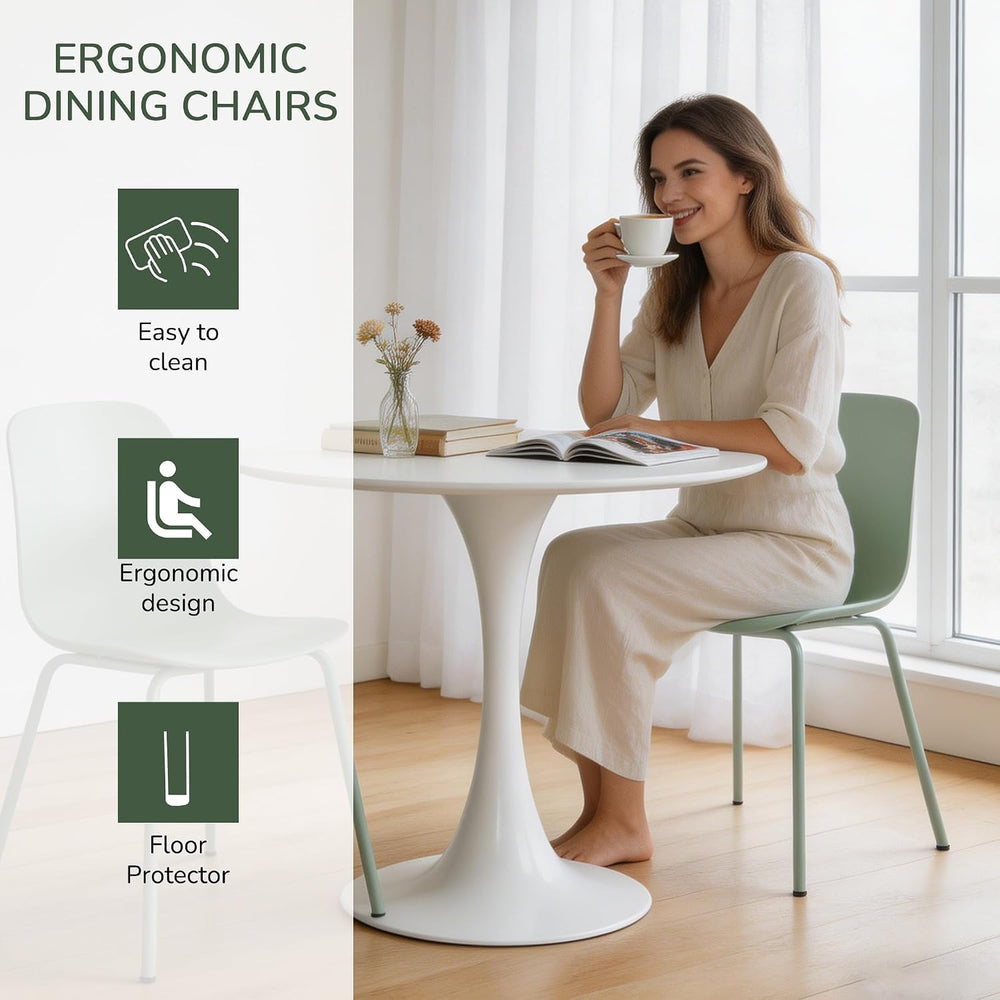 LSSBOUGHT Modern Dining Chairs Set of 4, Mid-Century Plastic Kitchen Chairs w...