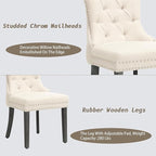 KCC Boucle Dining Chairs Set of 4, Upholstered High-end Tufted Dining Room Chair with Nailhead Back Ring Pull Trim Solid Wood Legs, Contemporary Nikki Collection Modern Style for Kitchen, Cream