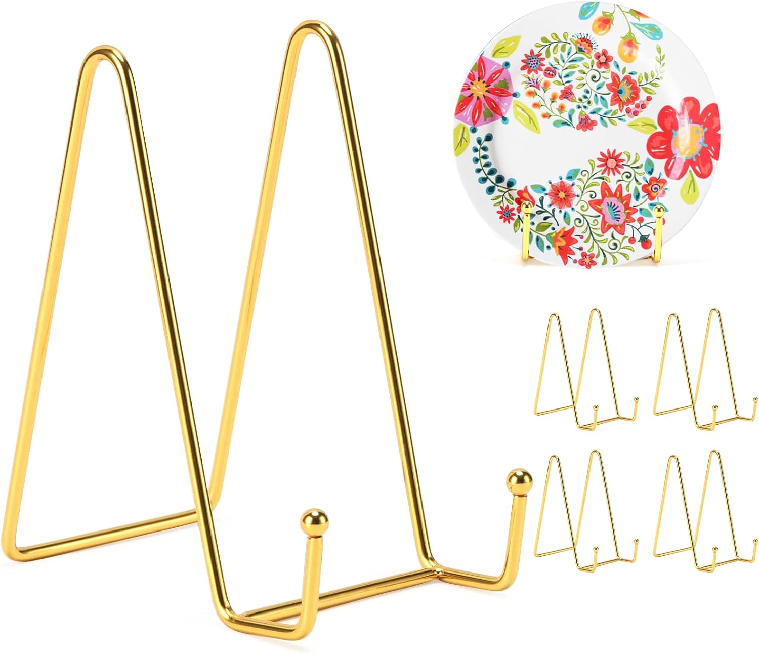Kruodop 6 Inch Plate Stands for Display, 5 Pack Plate Holder Display Stand, Gold Metal Frame Easel Holder Stand for Pictures,Book, Photo, Decorative Plate