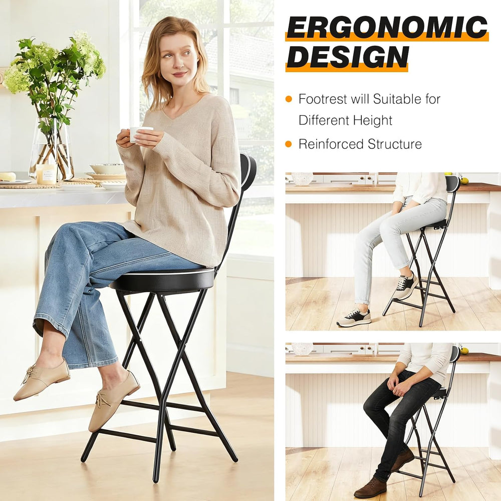 5Rcom 2 Pack Folding Stool, 24 inch Cushioned Padded Folding Bar Stool with B...
