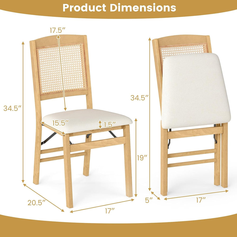 KOTEK Folding Dining Chairs Set of 2, Wooden Kitchen Chairs with Padded Seat ...