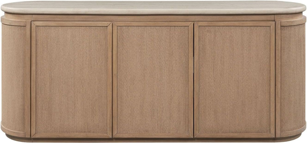 Stone Top and Rope Front Server with Beige, Solid Wood+MDF | Spacious storage...