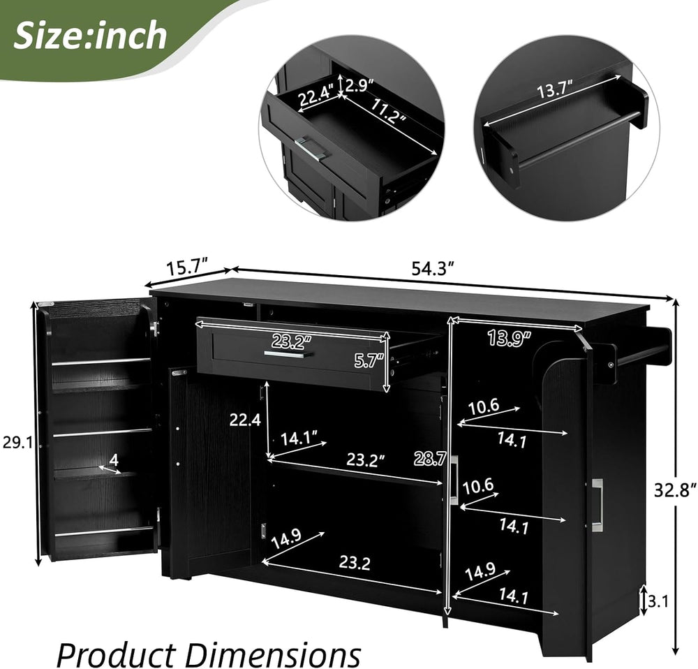 54.3 Inch Sideboard Buffet Cabinet with Storage 4 Doors 1 Drawer Melamine MDF...
