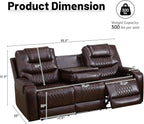 PU Leather Power Wall Hugger Chair Double Reclining Sectional Sofa 3-Seater Loveseat Couch with Reversible Coffee Table, Wireless Chargers, USB Port and Ambient LED Light for Living Room RV Theater