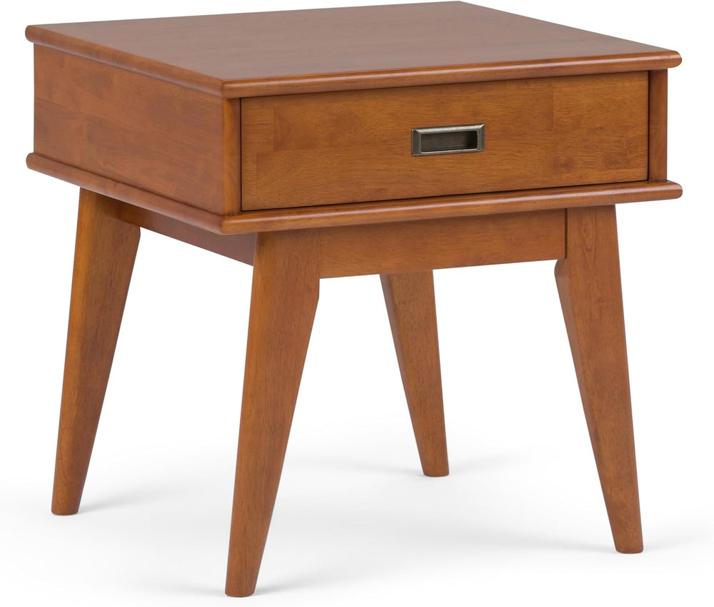 SIMPLIHOME Draper 22" Wide Solid Wood Rectangular End Table in Teak Brown