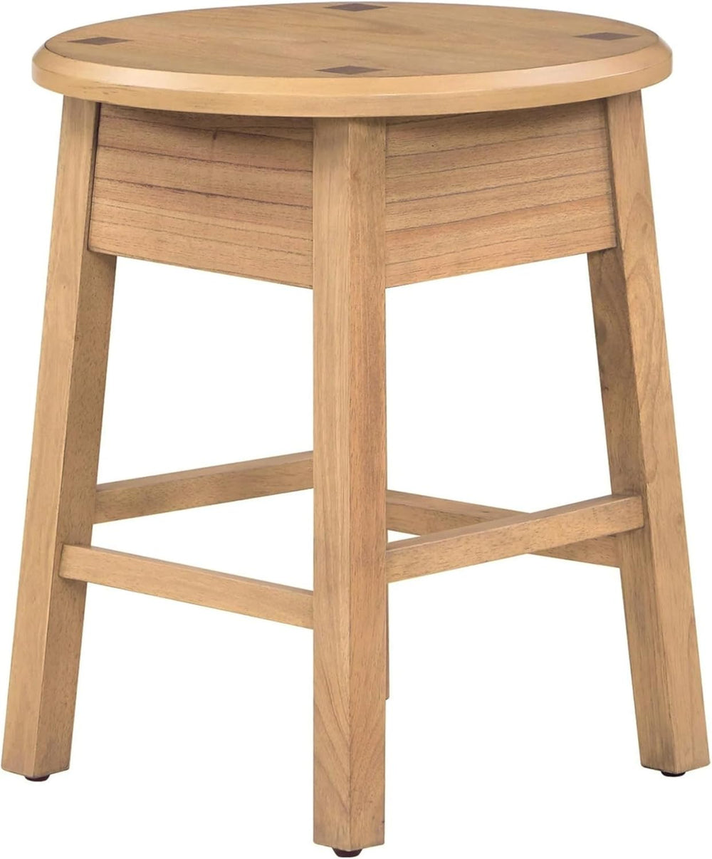 Solid Rubberwood Round Side Table with Drawer, Natural Oak Painted Finish Sof...