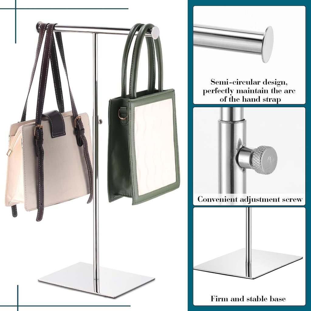 Leinuosen 4 Pcs T Shaped Purse Display Stand Necklace Display Stand Tabletop Adjustable Height Purse Hanger Rack