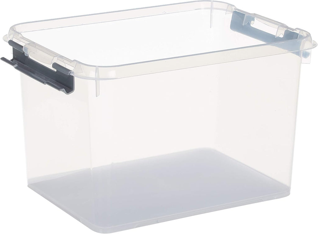 Curver Storage Box Handy Plus with lid 20L in Transparent/Silver, 40 x 29 x 25 cm