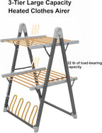 Electric Heated Clothes Drying Rack,Foldable Heated Garment Dryer with Timer Shut-Off Laundry Rack for Clothes Shoes Socks,Aluminum Alloy,Space Gray,Plug & Play,(39.37x25.98x23.82in)