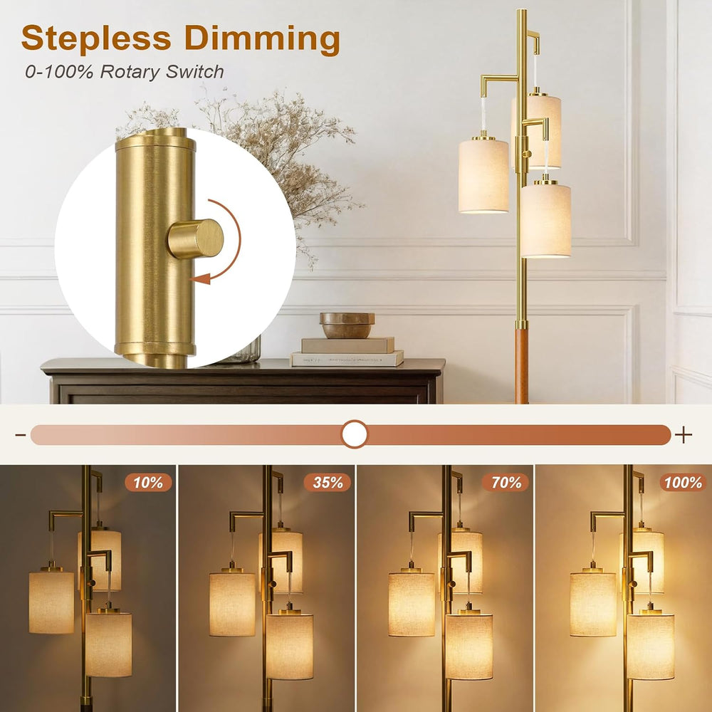 Wood Floor Lamps for living room, 70" Dimmable Gold Mcm Standing Tall Lamp