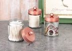 Amolliar Apothecary Jars Bathroom Storage Organizer -Countertop Storage Organizer Canister - Attractive Qtip Dispenser Holder Glass with Lid- for Cotton Swabs,Bath Salts,Hair Band / 2-Pack(Rose Gold)