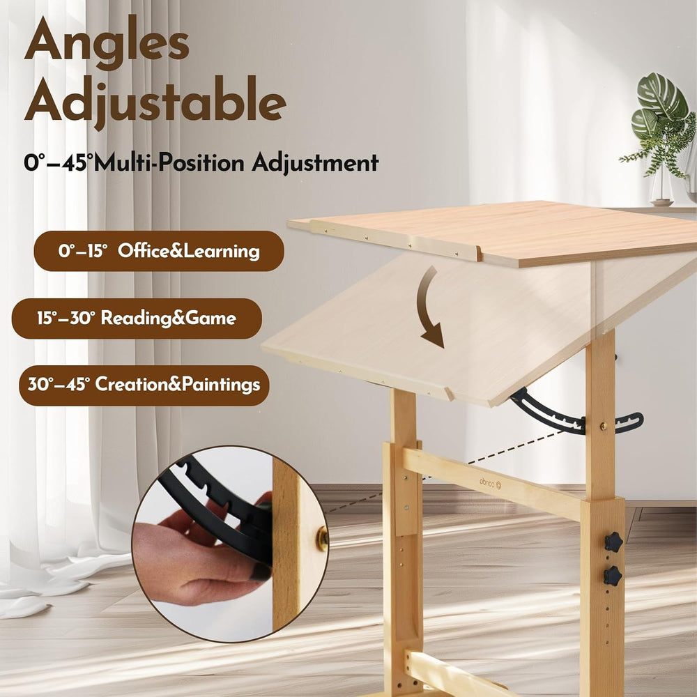 conda Wood Drafting Table - Adjustable Height, 35.5"x23.5" Plan Tab...
