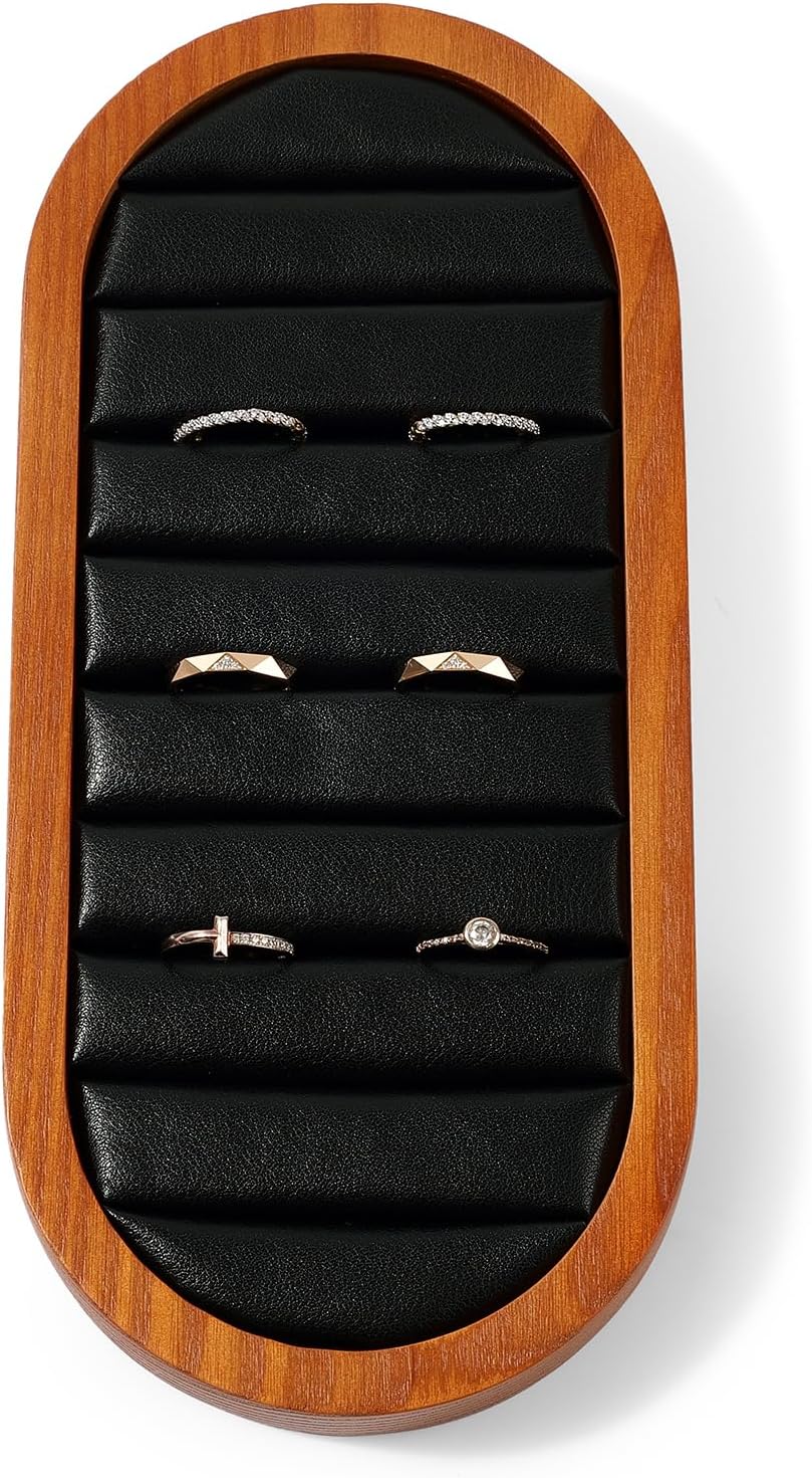Solid Wood Jewelry Display Tray for Rings & Stud Earrings - Black Small Jewelry Organizer Tray for Retail Store, Home Vanity or Gift (9.45"x4.33")