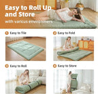 Japanese Floor Futon Queen Foldable Futon Mattress for Floor Tatami Mattress Portable Rollaway Bed for Guest Playmat for Kids Tatami Sleeping Pad Japanese Mattress for Adults Green A