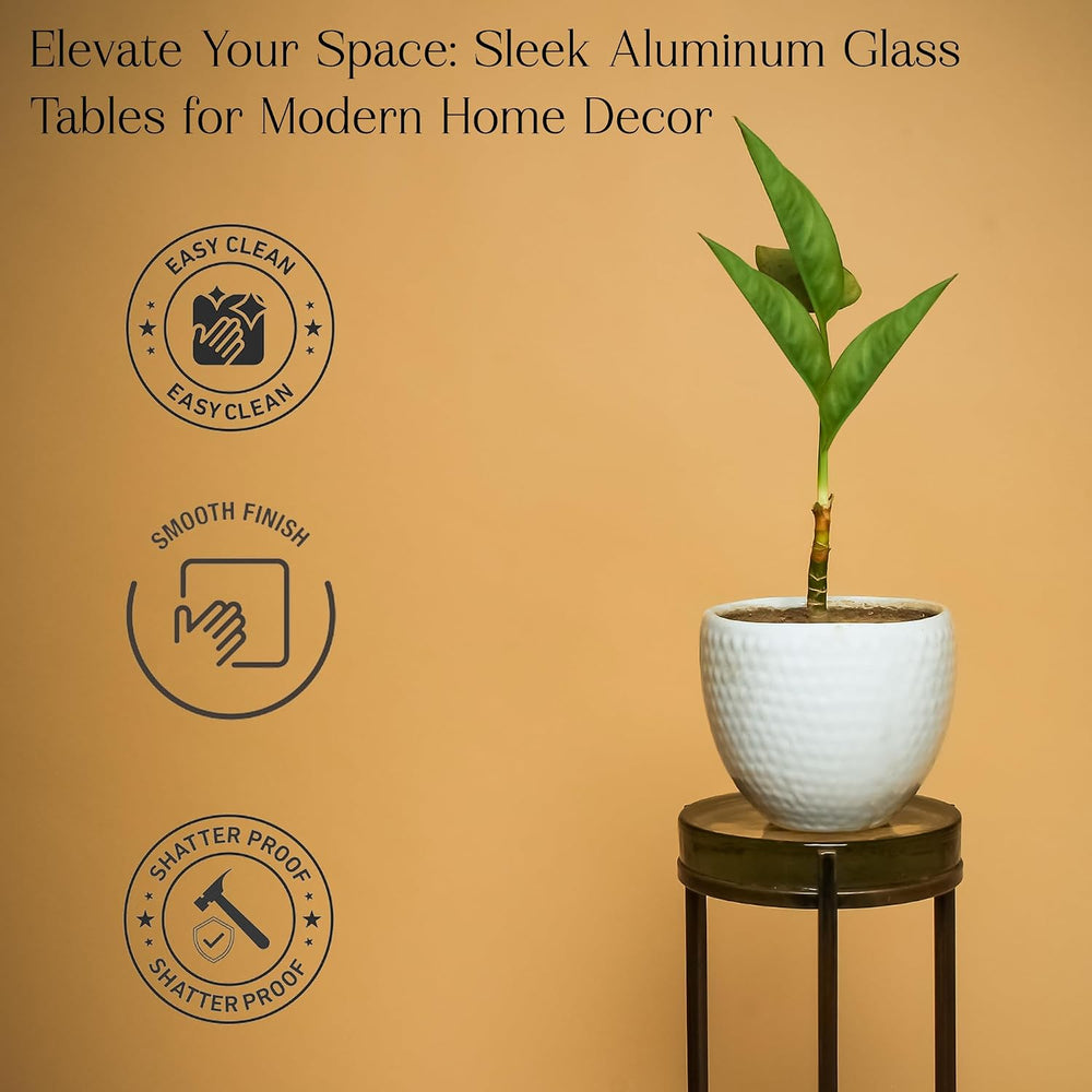 Modern Brass Drink Table, 9 x 9 x 23, with Clear Glass, Detailed Glass Accent...