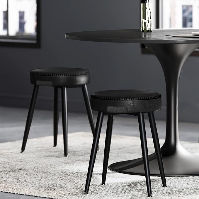 VASAGLE EKHO Collection - Dining Chairs Stools Set of 2, Upholstered Kitchen Chairs, Vanity Stools, Synthetic Leather with Stitching, Mid-Century Modern, 19-Inch Tall, Easy Assembly, Ink Black