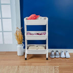 Sterilite 3 Tier Utility Cart Portable Storage Open Bin Organizer with 360 Degree Smooth Rolling Caster Wheels, Supports 10 lb Per Tier, White, 6-Pack