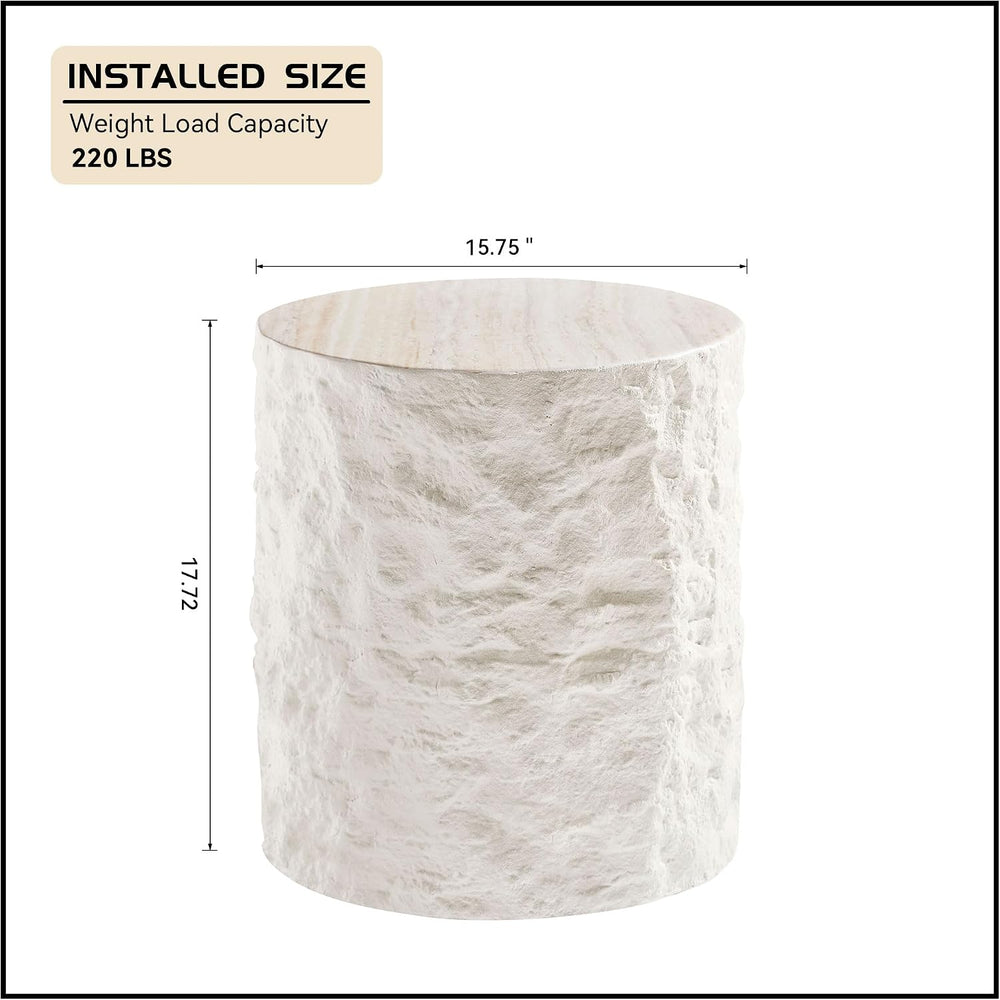 WILLIAMSPACE 15.75" Round End Table Side Table with Cement Stone Pattern...
