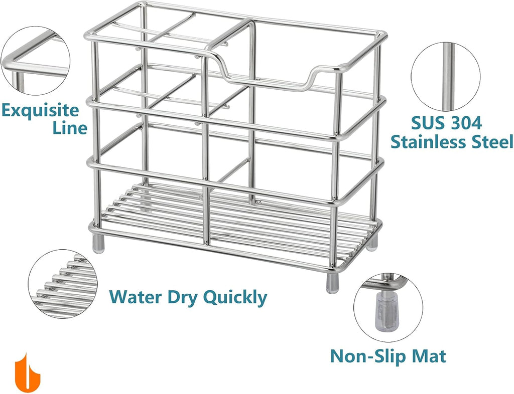 Urbanstrive 304 Stainless Steel Bathroom Toothbrush Holder Toothpaste Holder Stand Bathroom Accessories Organizer (Silver, Small)