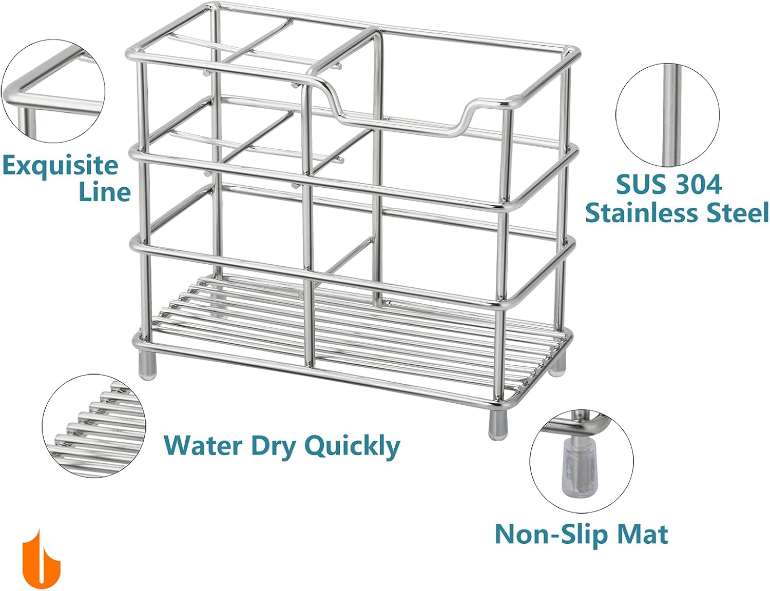 Urbanstrive 304 Stainless Steel Bathroom Toothbrush Holder Toothpaste Holder Stand Bathroom Accessories Organizer (Silver, Small)