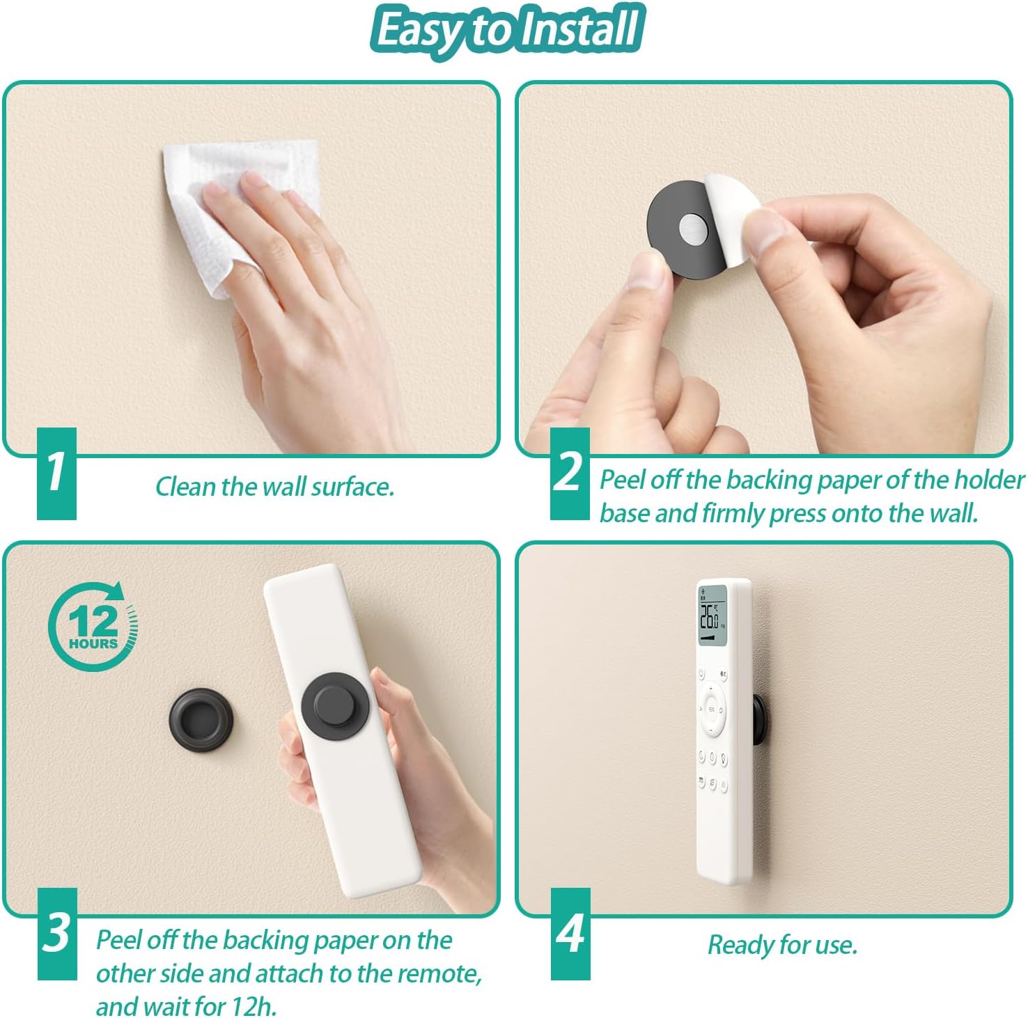 Magnetic Remote Control Holder Wall Mount, 5 Pack TV Remote Holder Wall Mount, Silicone Remote Organizer Magnetic Remote Holder for Bed, TV, Ceiling Fan and Air Conditioner (Black)