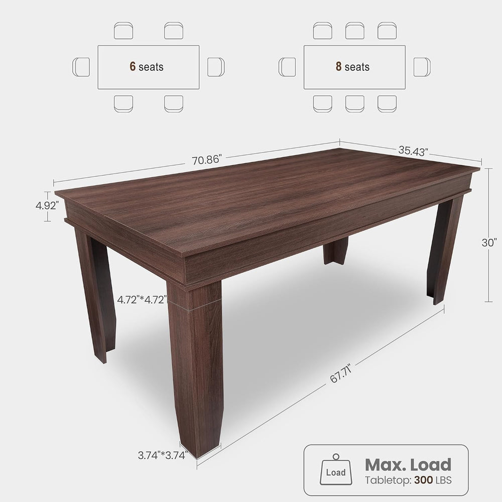 GAOMON Farmhouse Dining Table for 6-8 People, 71" Long Wood Kitchen Tabl...