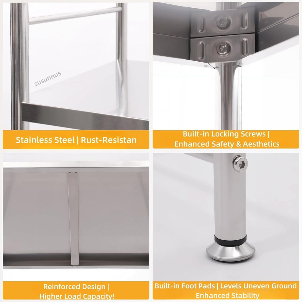 susunnus Stainless Steel Shelf,Kitchen Storage Shelves,Microwave and Mini Fridge Shelf,Laundry Machine Rack,Adjustable Height,Open Lower Tier,Laundry Room, Repository (3tier(31.5 * 15.7 * 66.1in))