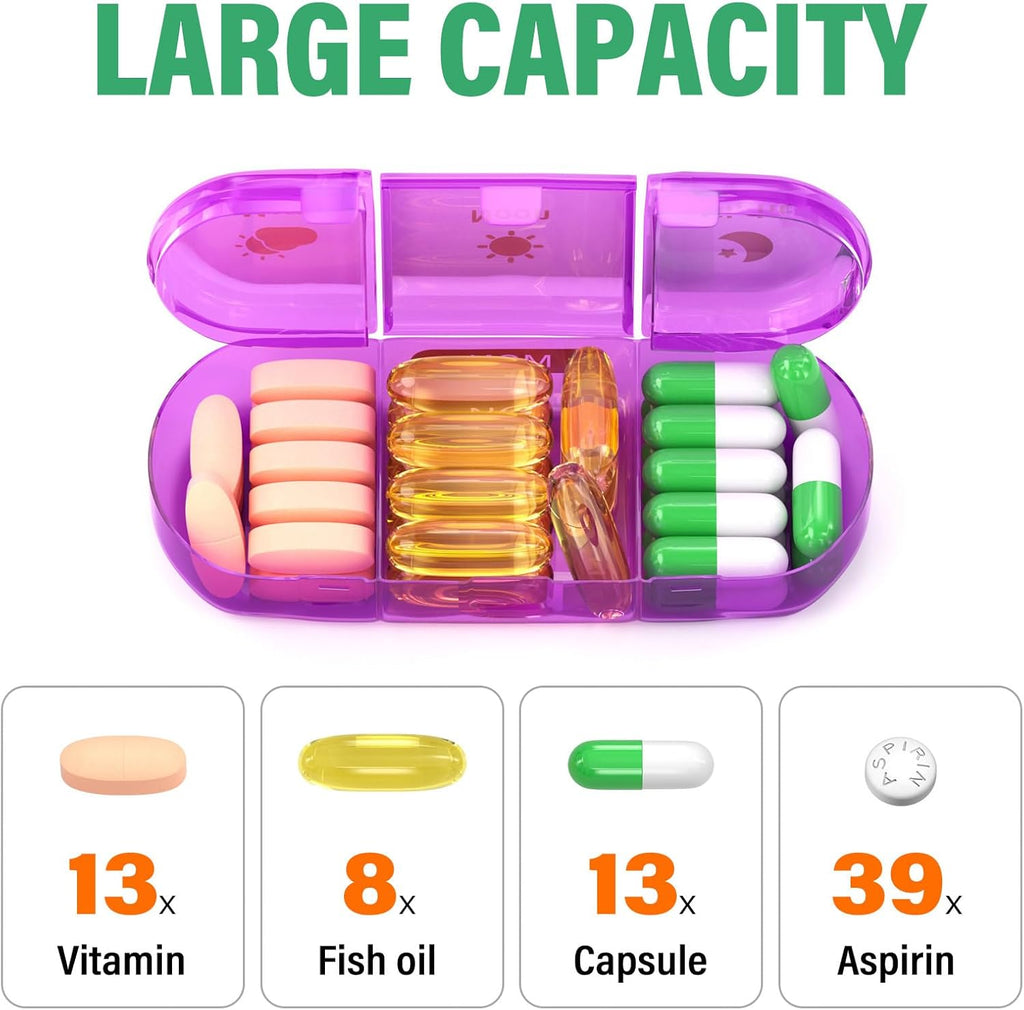 Weekly Pill Organizer 3X a Day, 7 Day Pill Box 3 Times, Portable for Travel Pill Case for Pills/Vitamin/Fish Oil/Medication/Supplements (3x7 Blue+Rainbow)