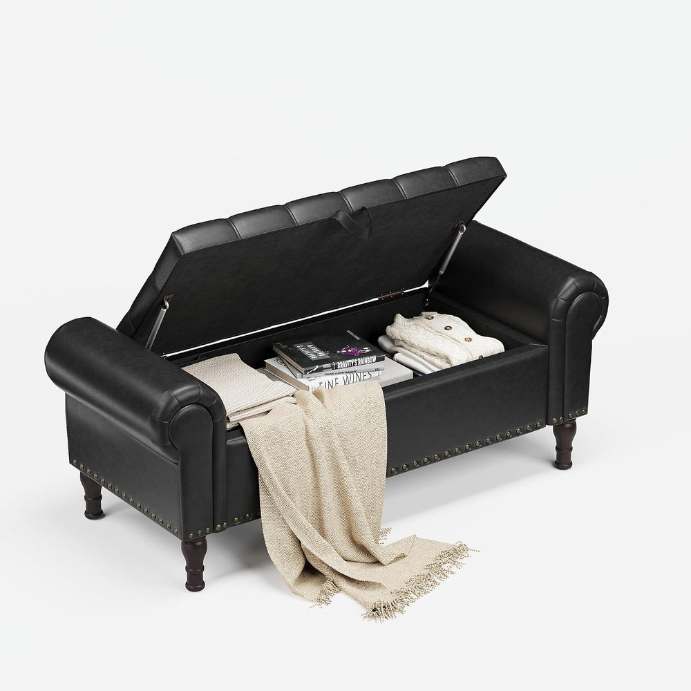 YOUDENOVA 51” Ottoman with Storage, Upholstered Storage Ottoman Bench with Ro...