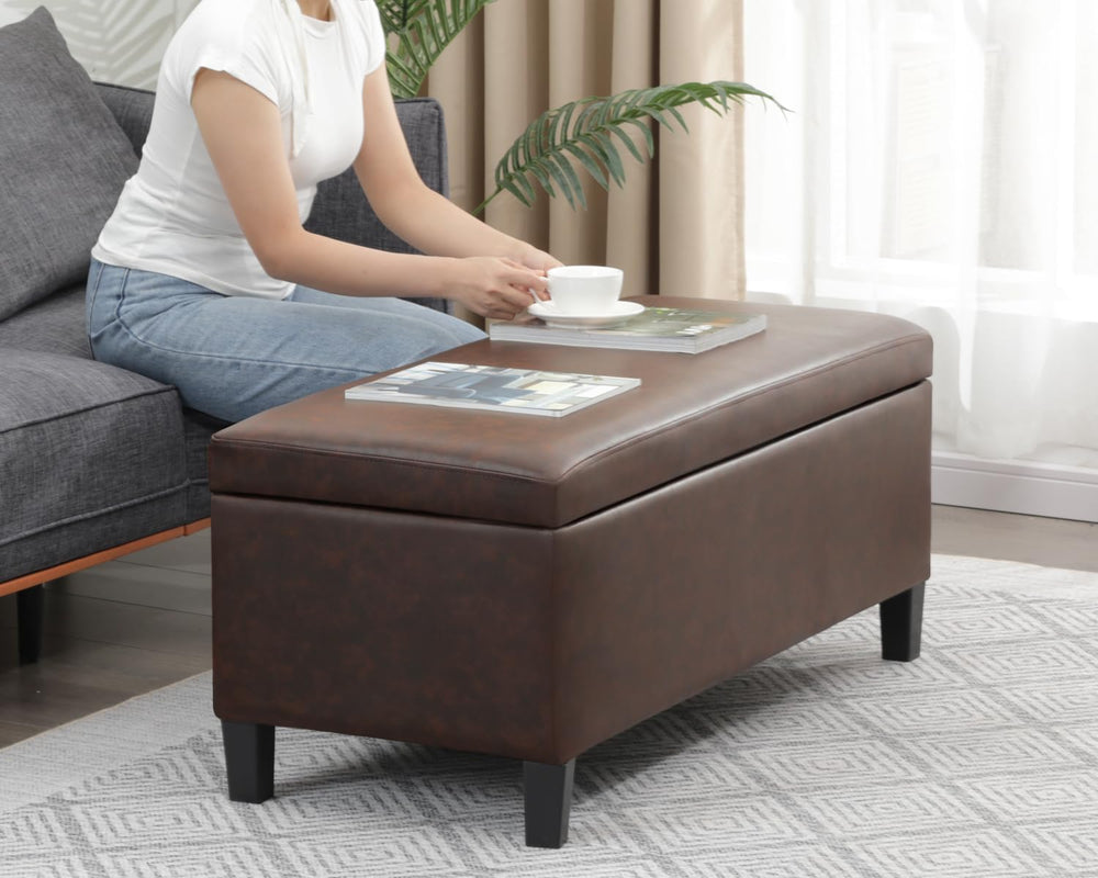 Adeco 42" Storage Leather Bench for Living Room – Black & Red Two-To...