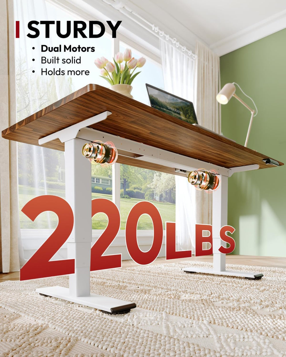 SANODESK Solid Wood Dual Motor Standing Desk-48"x24"-Brown/White