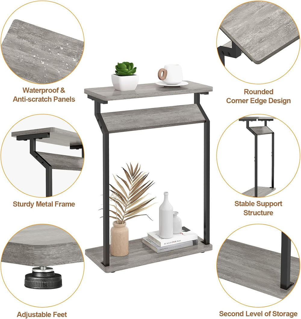 Livofloral Narrow Side Table for Small Spaces, 2-Tier Sofa Table, Grey