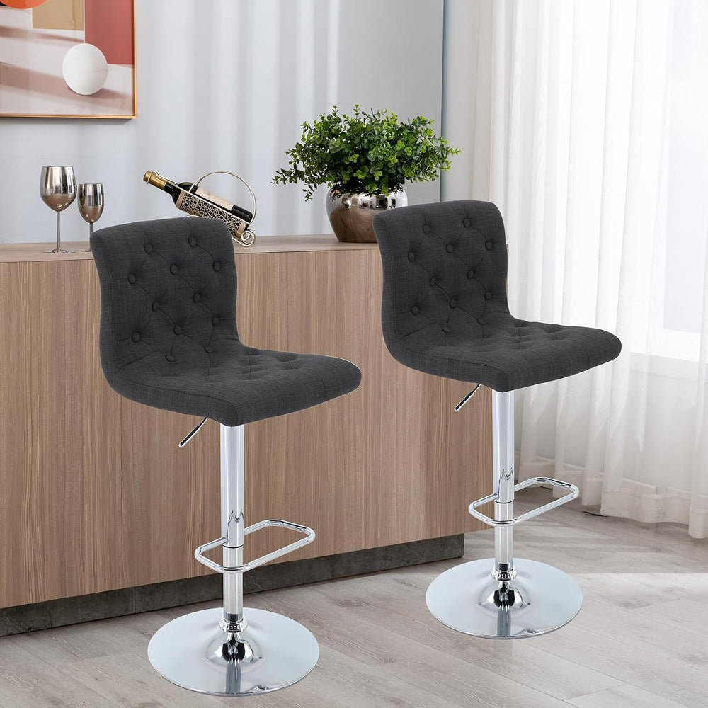 Brage Living Tufted Fabric Bar Stools Set of 2 with Back, Charcoal Black | Se...