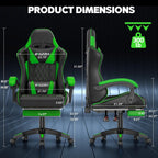 Bigzzia Gaming Chair with Footrest, Ergonomic Computer Game Chair with 20'' Wide Seat, Adjustable Lumbar Support, Headrest, 90°-135° Reclining Gaming Chairs for Adults, Black Green