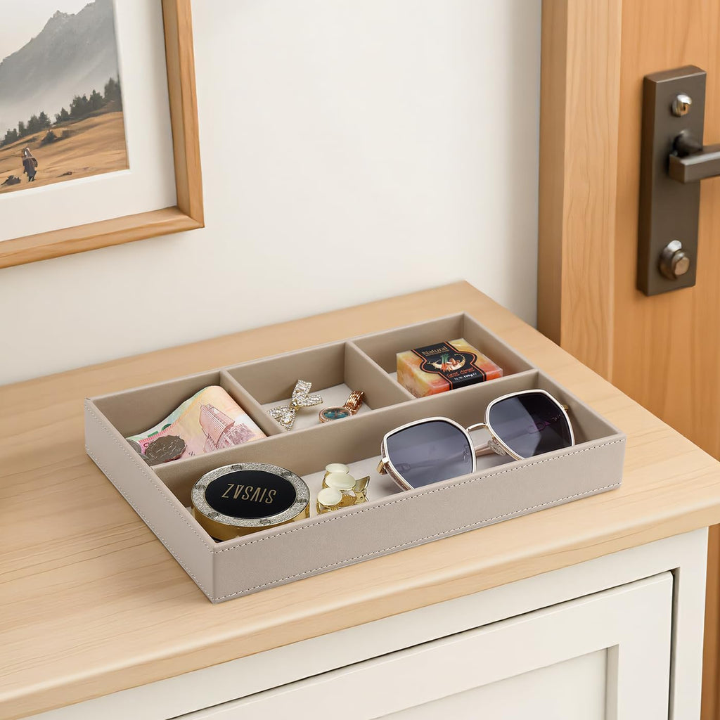 GORESE PU Leather Valet Tray, Stackable Jewelry Trays for Dresser, Drawer Nightstand Organizer Bedside Trays for Men Women, Entryway Desk Catchall Tray for Trinket, Key, Purse, Watch, Cologne, Beige